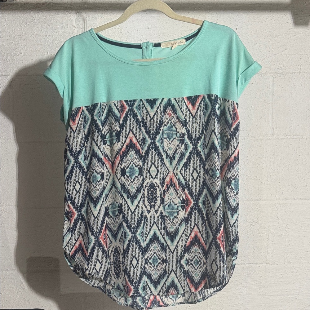 Rewind Aqua and Geometric Print Blouse